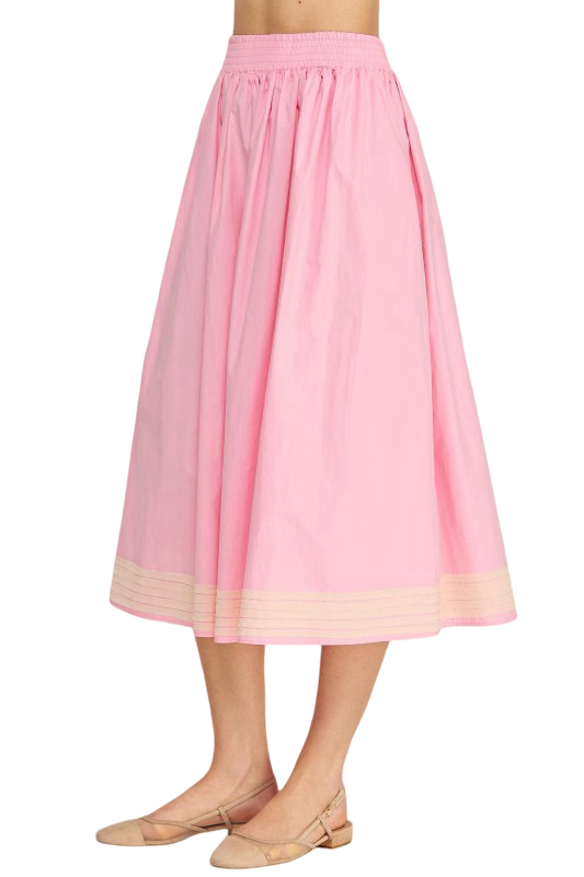 Apparel- Strut and Bolt Contrast Frayed Trim Detail Poplin Midi Skirt