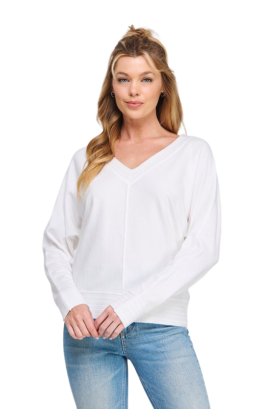 Apparel-Allie Rose V Neck Pullover with Center Seam