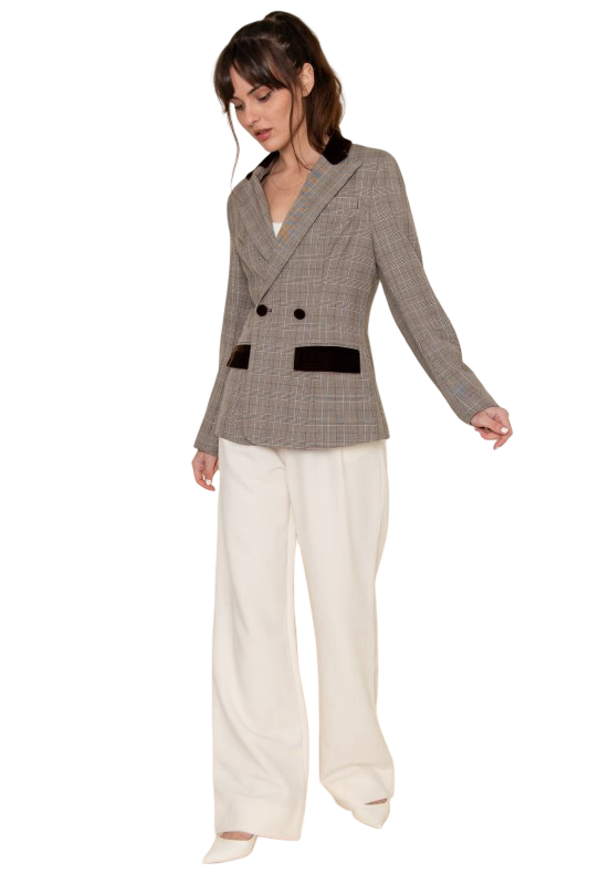 Chaqueta estilo blazer Fore Collection a cuadros con detalles de terciopelo