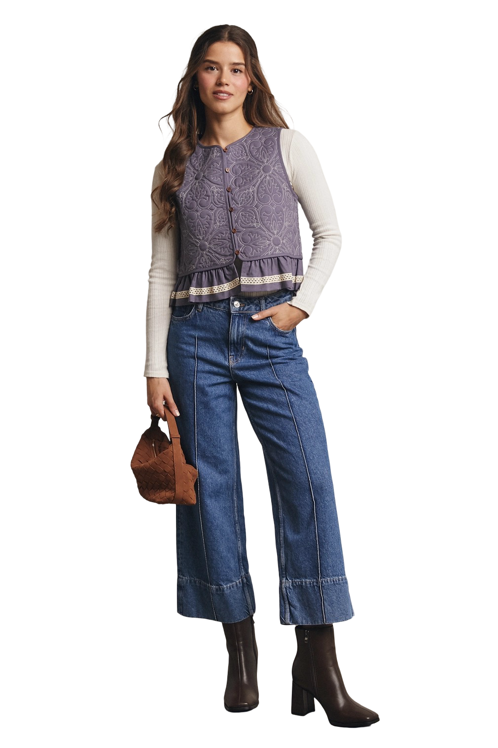 Apparel- Forte Lace Trimmed Quilted Peplum Vest Top