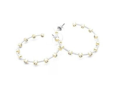 Earrings- M&E Bling Gold And Silver CZ  Medium Hoops