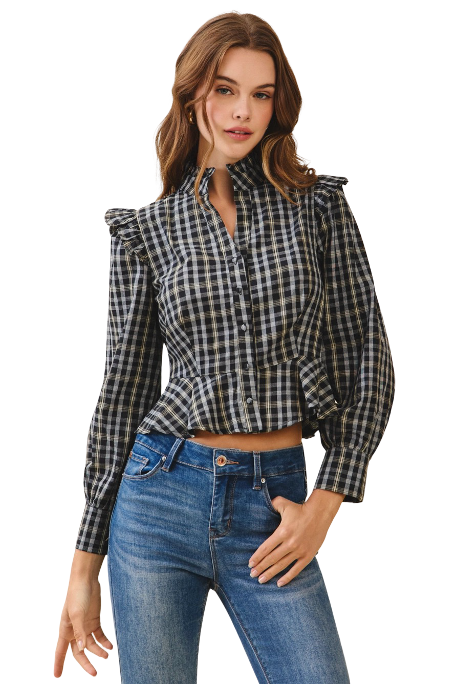 Apparel-TCEC Plaid Button Down Button Front Top