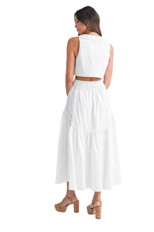 Mable Poplin Collar Sleeveless Top and Midi Skirt Set
