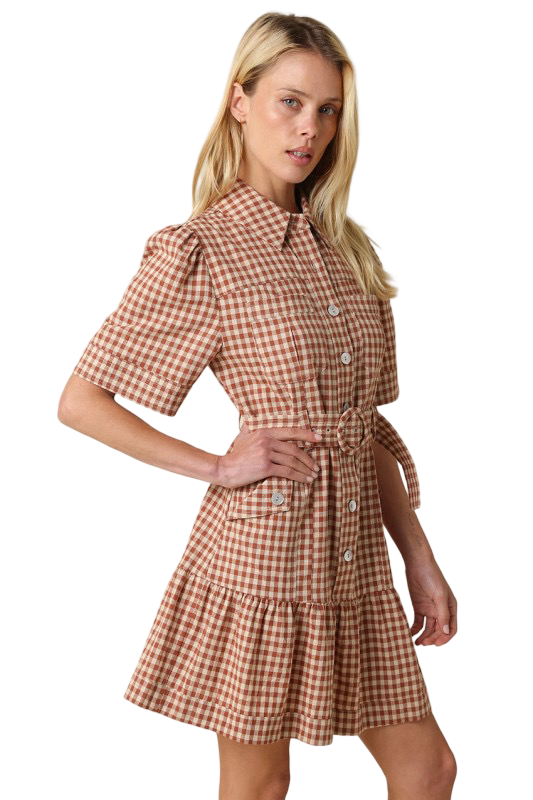 Olivaceous Erika Checkered Belted Mini Dress