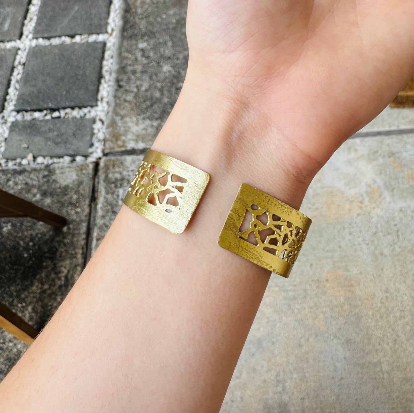 Bracelets- Kalliope Cream Rose, Bronze and White Crystal Cuff Bracelet