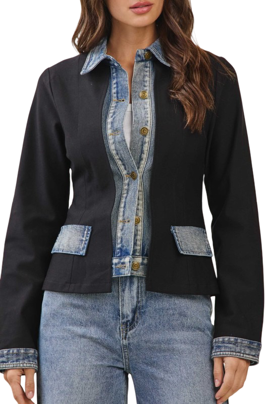 Apparel- Able Layered Look Denim Trim Jacket