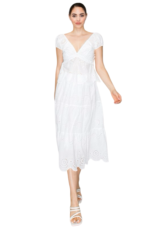 Haute Monde V Neck Eyelet Ruffled Top