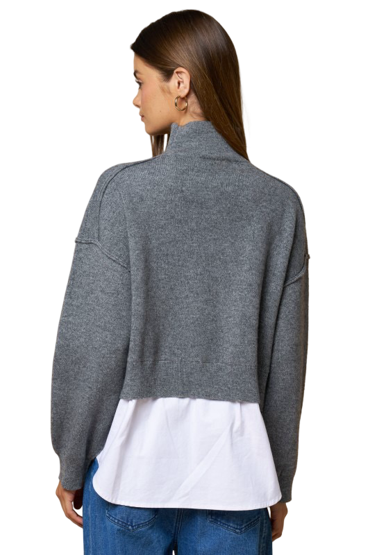 Suéter con cuello de tortuga y capas de medios mixtos LALAVON