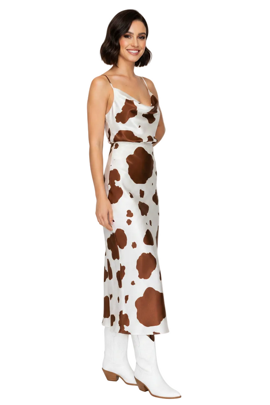 DNA Couture Satin Animal Print Cowl Neck Tank Top