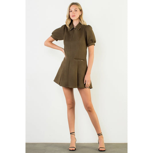 Apparel- THML Dart Detail Short Sleeve Suede Mini Dress