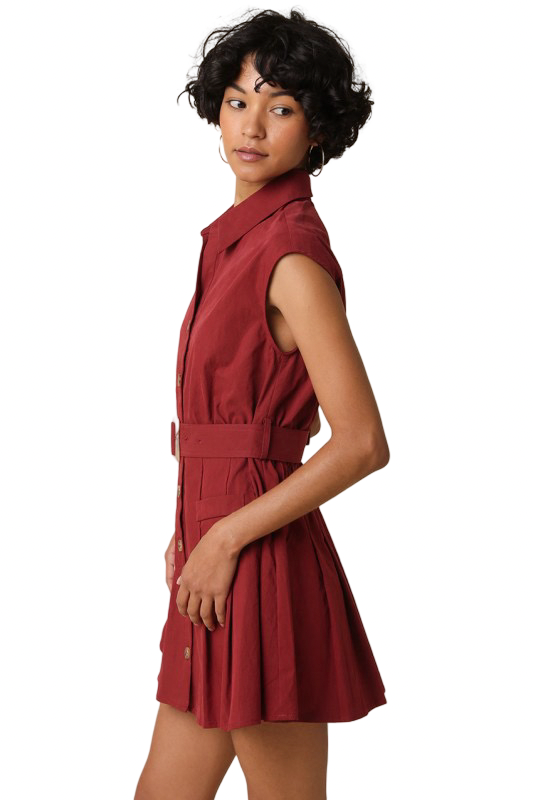 Olivaceous Donna Belted Sleeveless Shirt Mini Dress