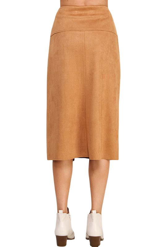 Apparel-Allie Rose Constructed Soft Microsuede Midi Skirt