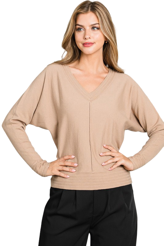 Apparel-Allie Rose V Neck Pullover with Center Seam