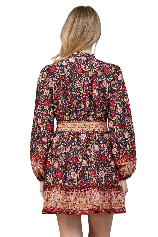 Apparel-Fate Border Print Button Down Belted  Mini Dress