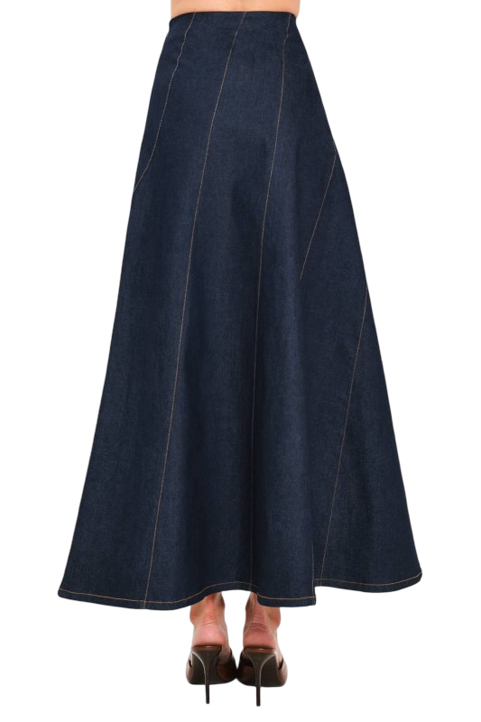 Flying Tomato Denim Angled Stitch Maxi Skirt