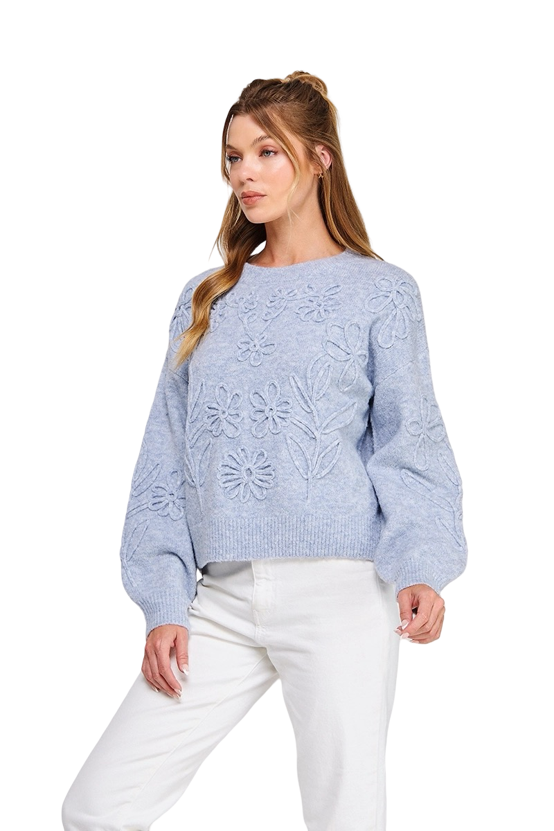Apparel-Allie Rose Floral Embroidery Sweater Top