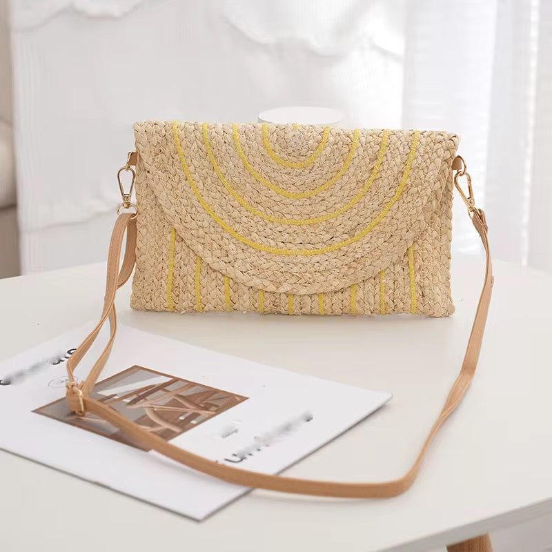 Striped Straw Summer Clutch/ Crossbody