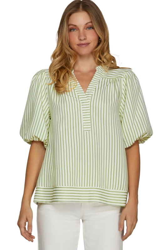 She+Sky Bubble Sleeve Striped Woven Blouse Top