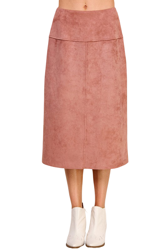 Apparel-Allie Rose Constructed Soft Microsuede Midi Skirt