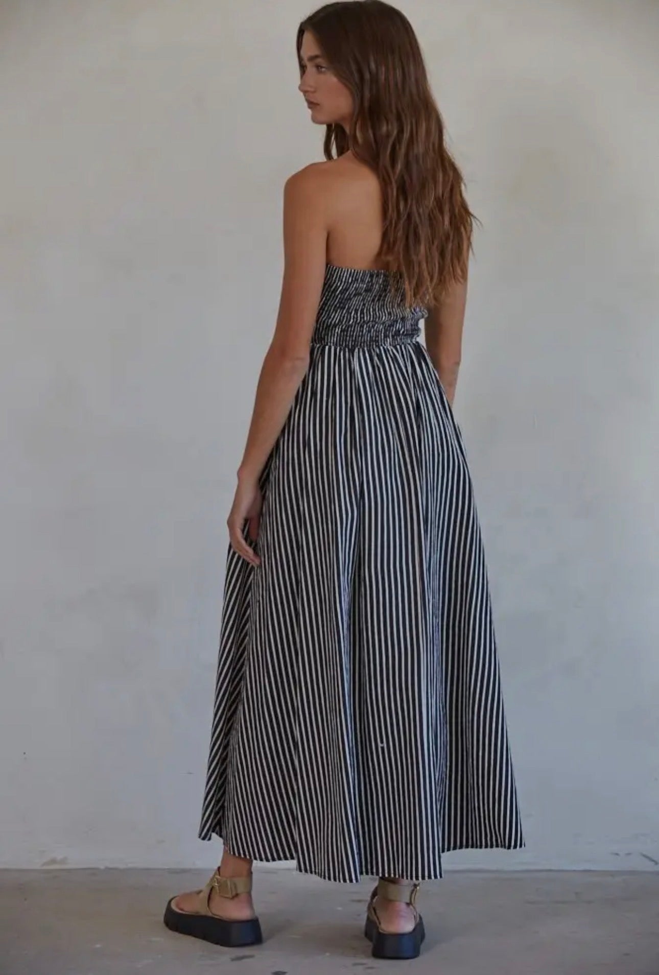 black and white striped tube dress Bandeau Mini In Knit breathable fabric Women's White/Black striped Ribbed tube