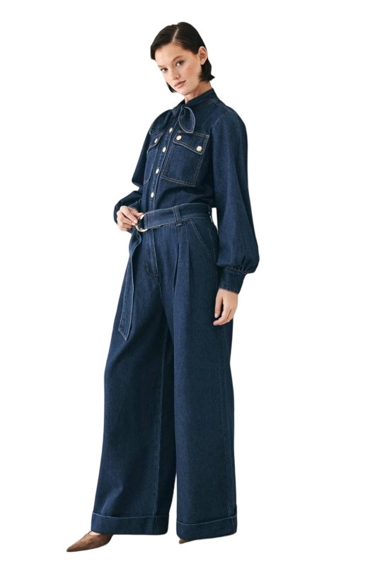 Flying Tomato Denim Tie Front Top