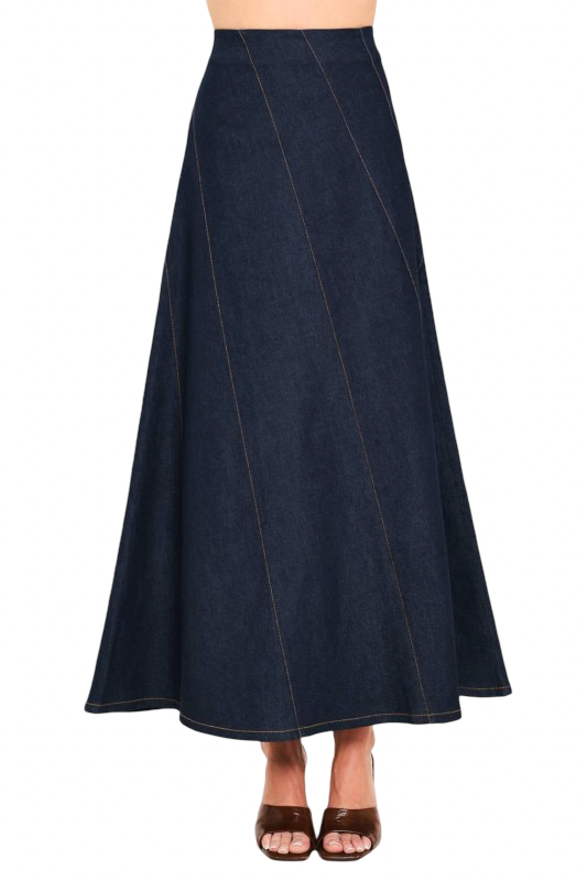 Flying Tomato Denim Angled Stitch Maxi Skirt