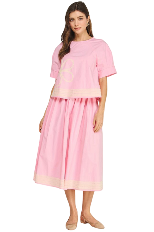 Apparel- Strut and Bolt Contrast Frayed Trim Detail Poplin Midi Skirt