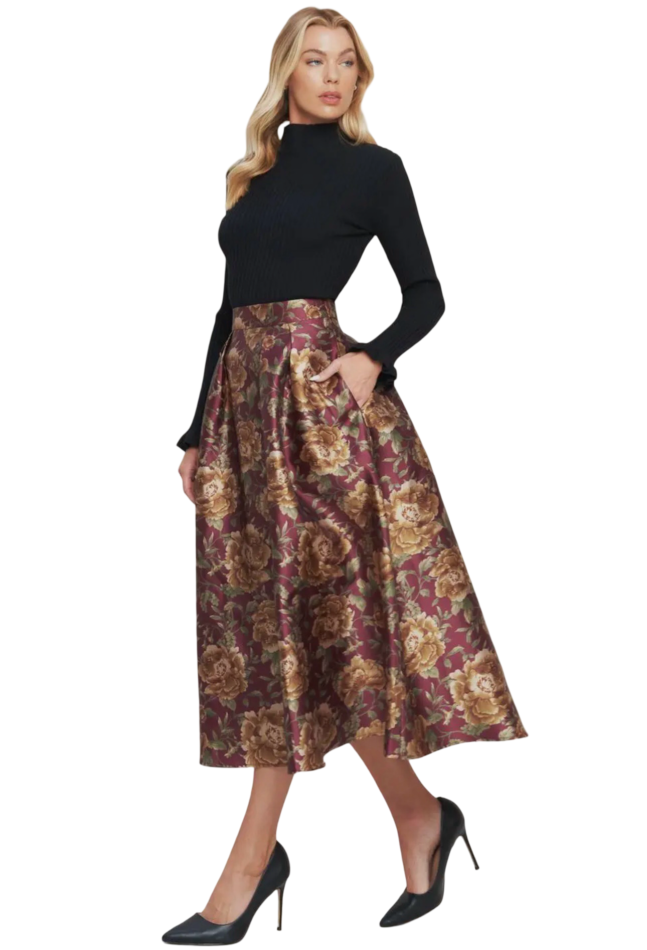 Apparel- Flying Tomato Pattern Woven Full Midi Skirt