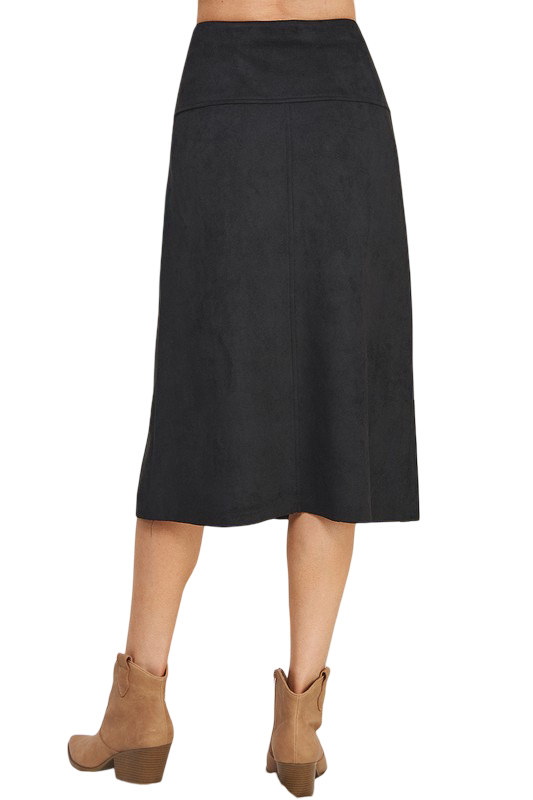 Apparel-Allie Rose Constructed Soft Microsuede Midi Skirt