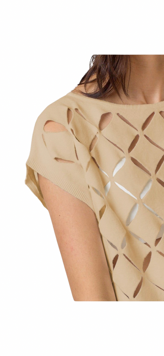 Apparel- LALAVON Cut Out Detail Sweater Top