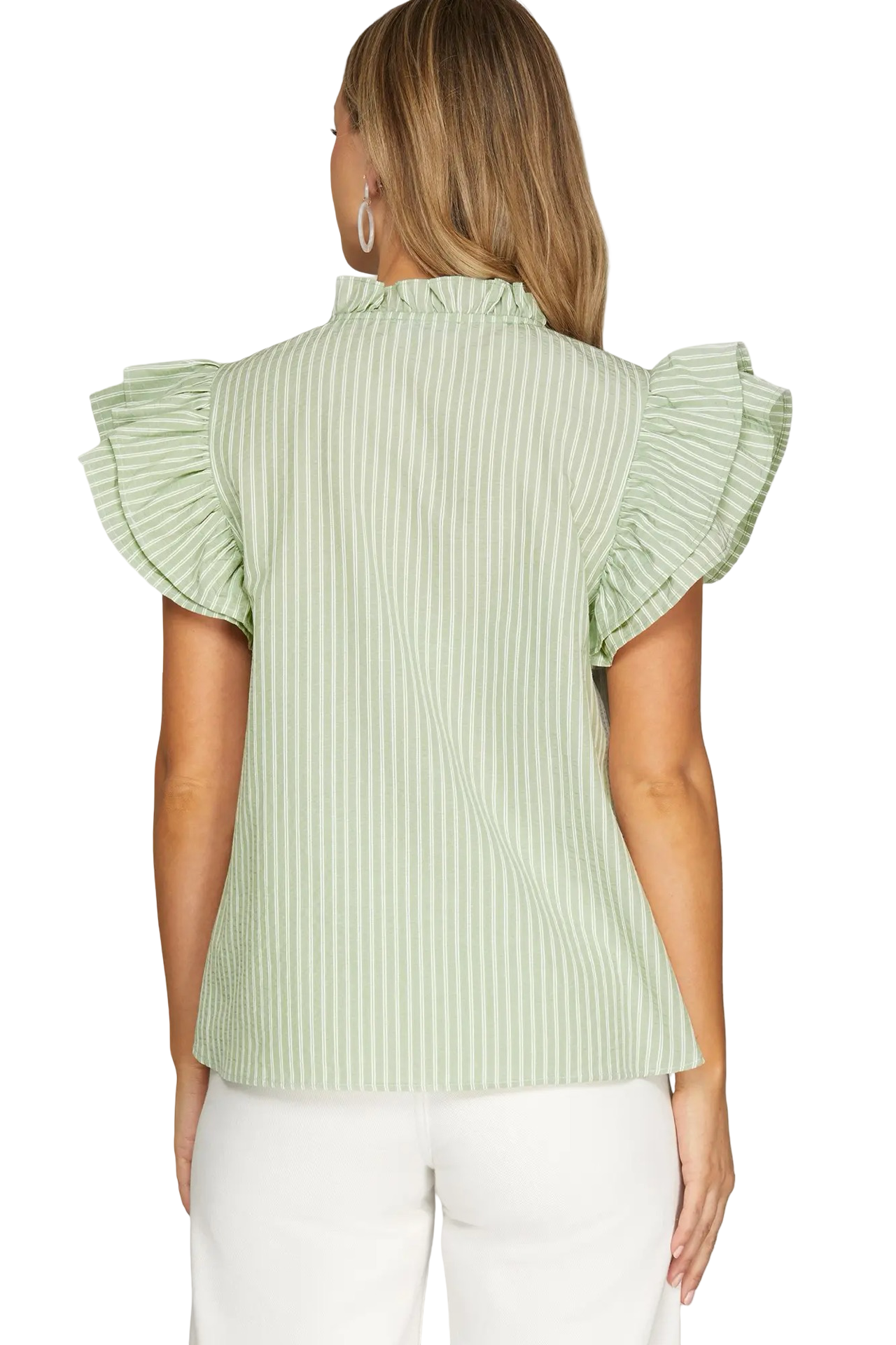 She+Sky Ruffled Sleeve Woven Blouse Top