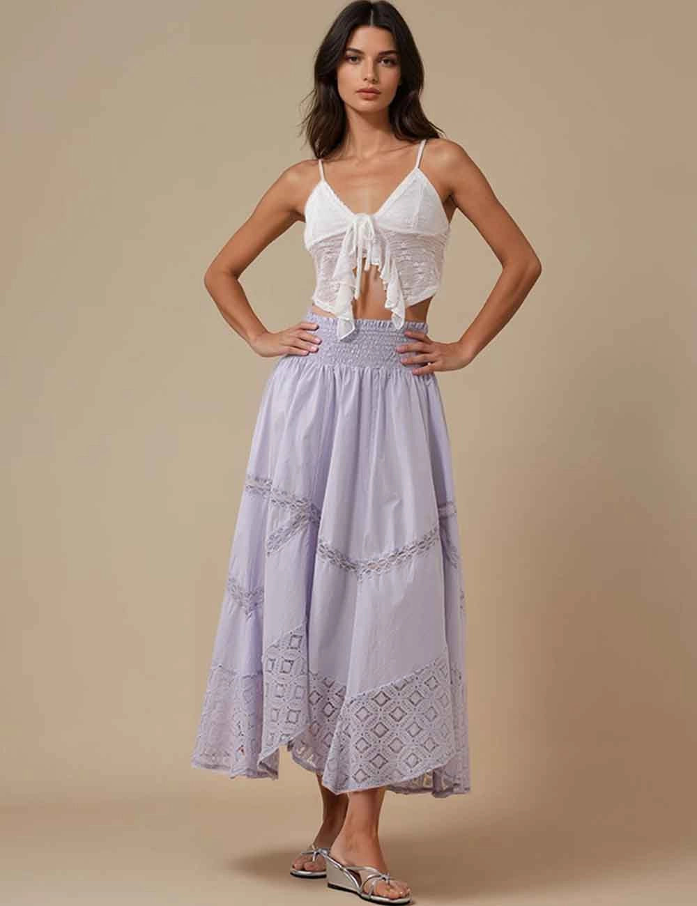 Apparel- Sweet Karma Eyelet Elastic Waist Maxi Skirt