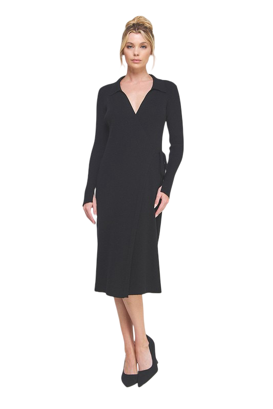 Apparel-Allie Rose Fine Gauge Wrap Sweater Midi Dress