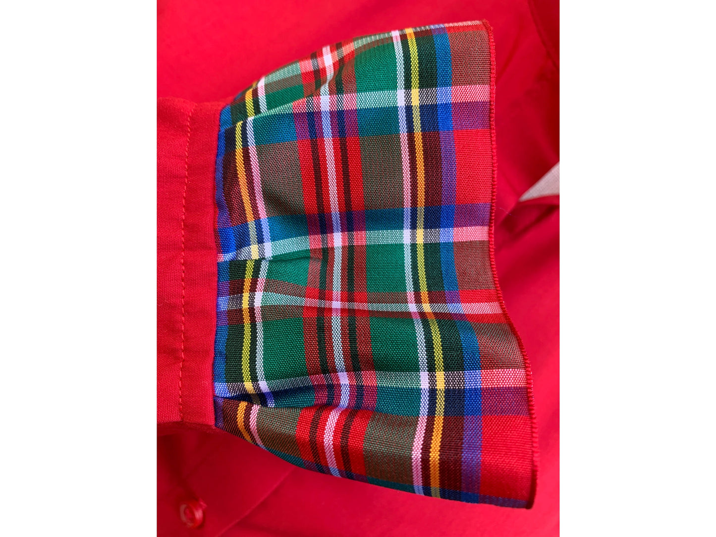 Apparel- Pearly Vine Dionne Holiday Plaid Ruffle Ribbon Trim Shirt Red & Red Plaid Ribbon