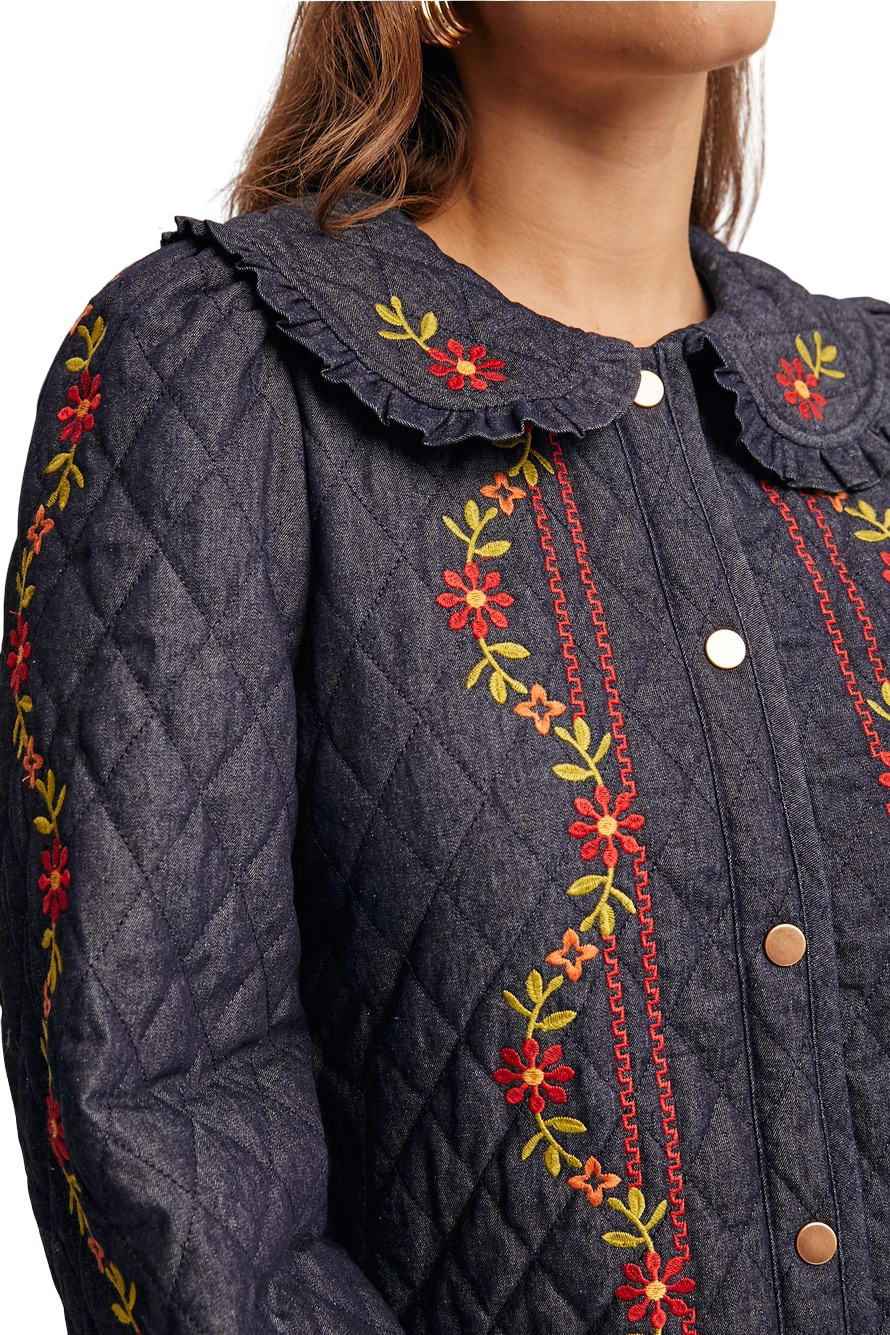 Apparel- Forte Quilted Embroidered Jacket Top