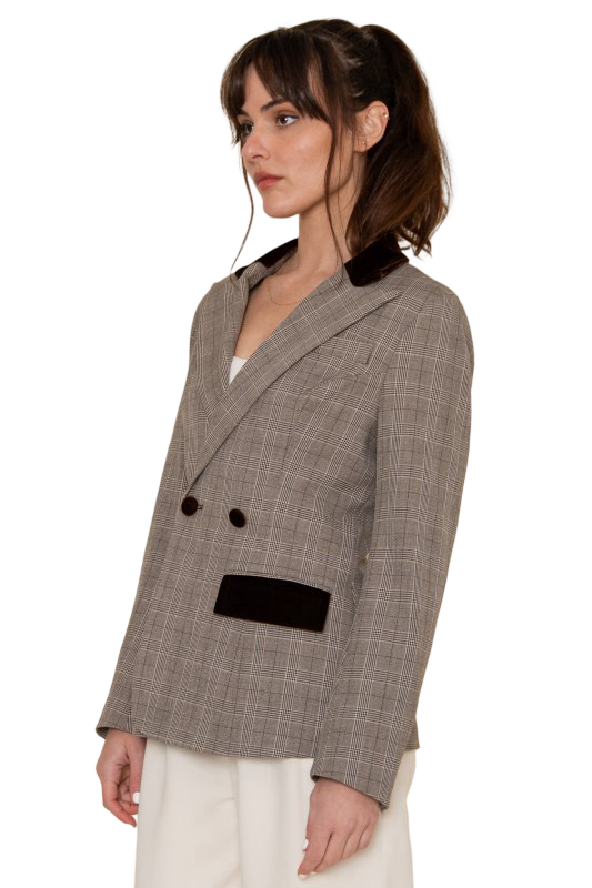 Chaqueta estilo blazer Fore Collection a cuadros con detalles de terciopelo