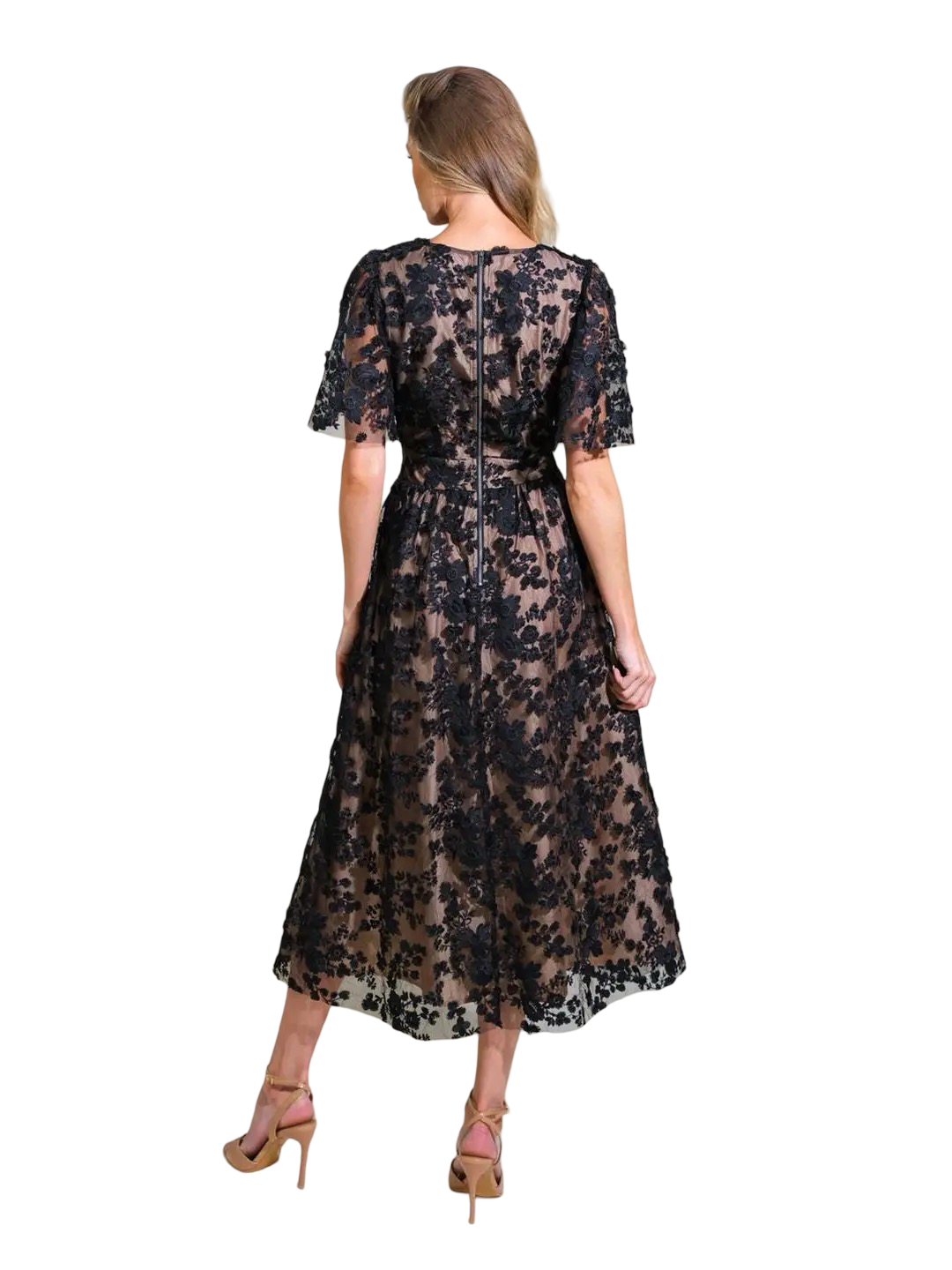 Apparel- Flying Tomato Holiday Lace Inlet Midi Dress