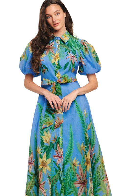 Flying Tomato Floral Puffed Sleeve Midi Dress