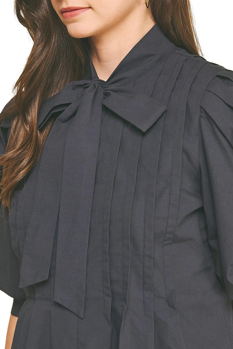 Apparel- Pinch Tuck Detail Tie Front Blouse Top