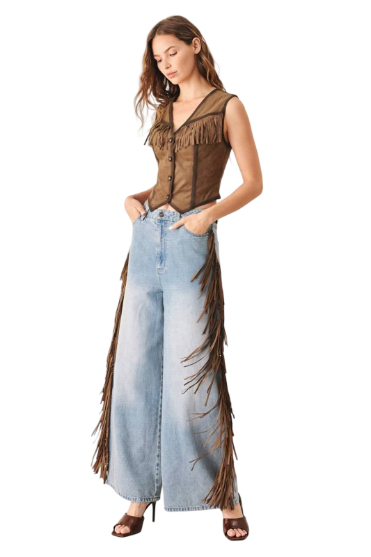 Flying Tomato Fringe Faux Suede Vest Top