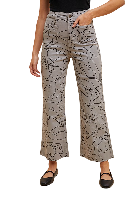 Apparel- Anniewear Stretch Monochrome Print Wide Leg Jeans