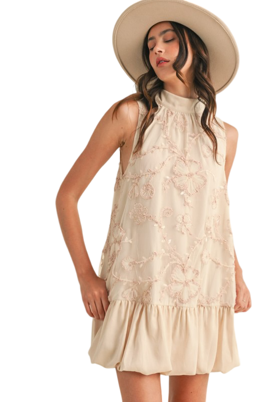 Apparel- En Merci Embellished Mixed Media Bubble Hem Mini Dress