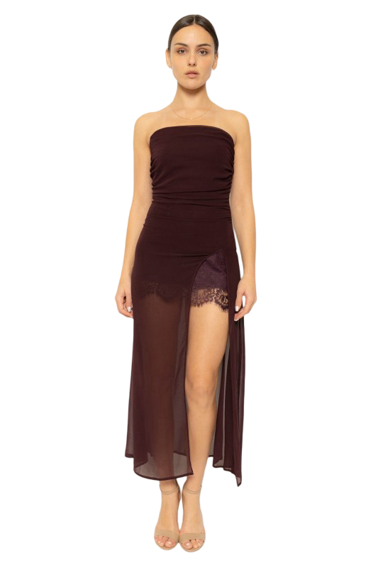 Fore- Strapless Satin and Sheer Mini & Maxi Dress