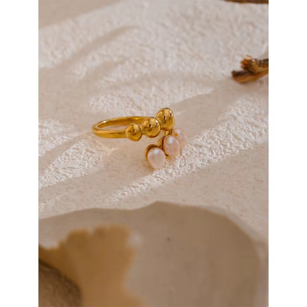 Rings- M&E Bling 18k Gold Plated Pearl Open Ring