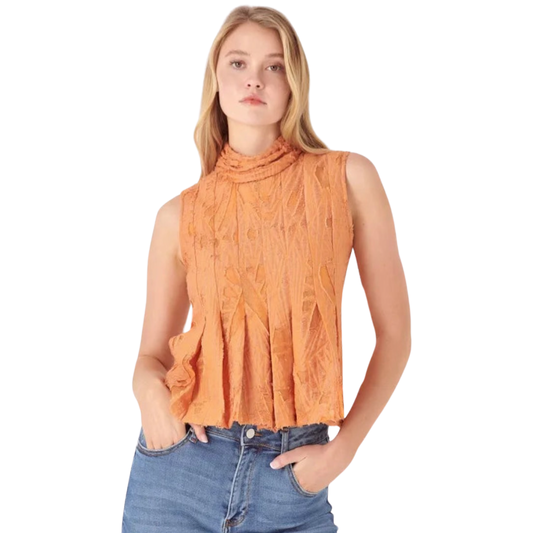 Apparel- English Factory Burnout Pleated Sleeveless Top
