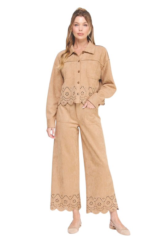 Apparel-Allie Rose Suede Laser Cut Shirt Jacket
