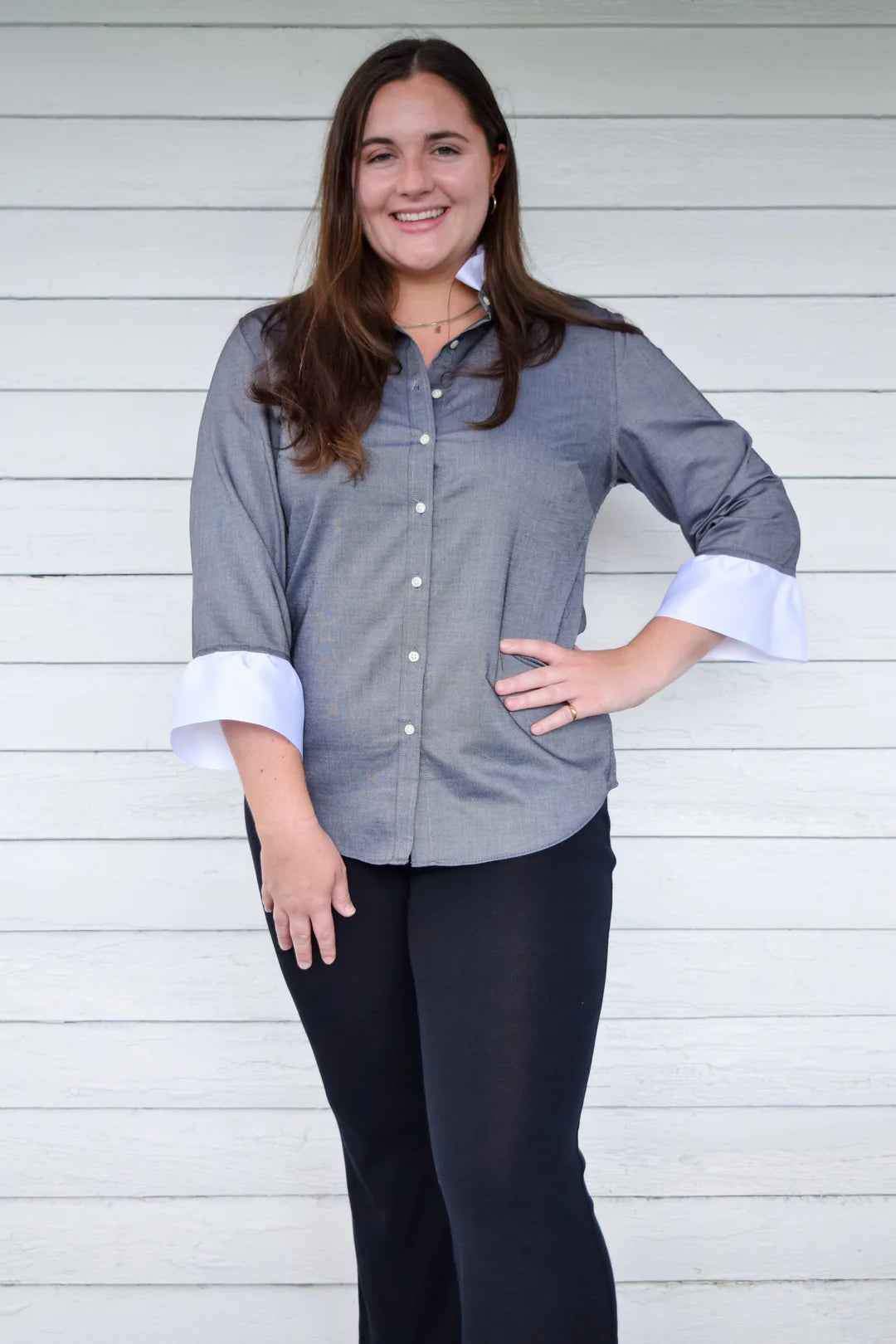 Apparel- Pearly Vines Scarlett Oxford Ribbon Trim 3/4 Sleeve- Black