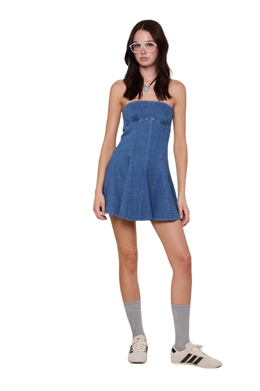 Sky to Moon Strapless Hook and Eye Denim Mini Dress