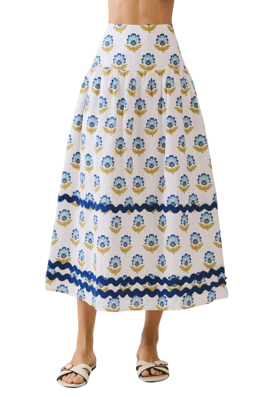 Apparel- TCEC Floral Print Contrast Border Midi Skirt