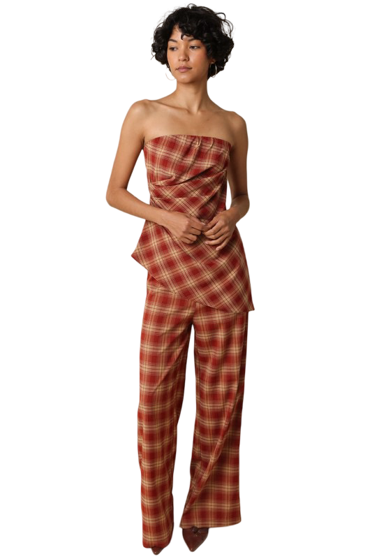 Olivaceous Scarlet Plaid Wide Leg Pants